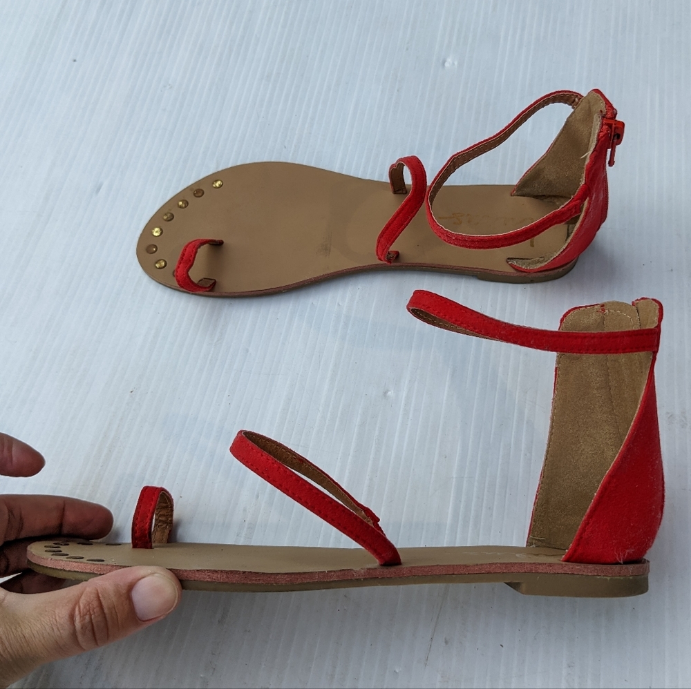 Lulus Red Toe Strap Ankle Strap Flat Sandals - image 5